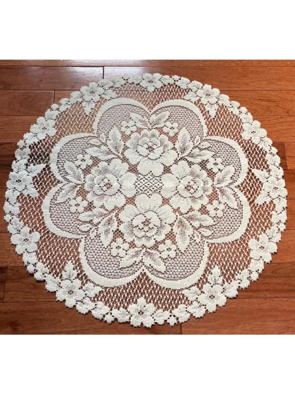 Cream Lace Round Doily Floral Pattern Decorative 19